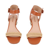 COACH leather heeled sandals, peep toe with ankle strap and rope-trim detail