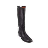 FRYE black leather knee-high boots, pull-on style with round toe and low heel