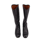 FRYE black leather knee-high boots, rounded toe and pull-on design (pair)
