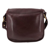 Oxblood leather COACH shoulder bag, back view with curved flap and clean stitching