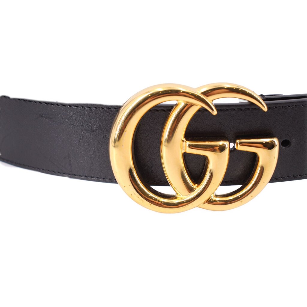 GUCCI Marmont black leather belt with oversized gold GG logo buckle