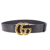 GUCCI Marmont leather belt in dark black with gold GG buckle and keeper
