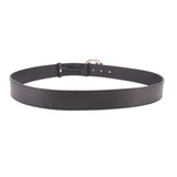 Black leather belt with adjustable holes and prong buckle setting