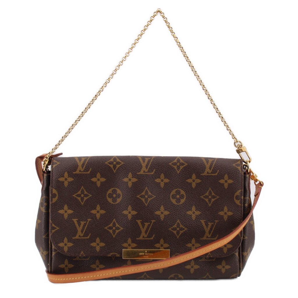 Louis Vuitton Favorite MM crossbody bag with monogram canvas, chain strap, and flap