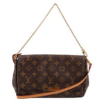 Louis Vuitton Favorite MM crossbody bag with monogram canvas, chain strap, and flap