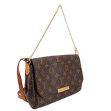 Louis Vuitton Favorite MM crossbody bag with monogram canvas, side view, leather strap