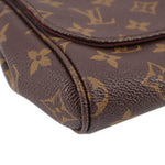 Louis Vuitton Favorite MM bag corner detail with monogram canvas and brown leather trim
