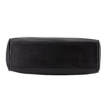 Black leather vintage shoulder bag base view with stitched edge detail