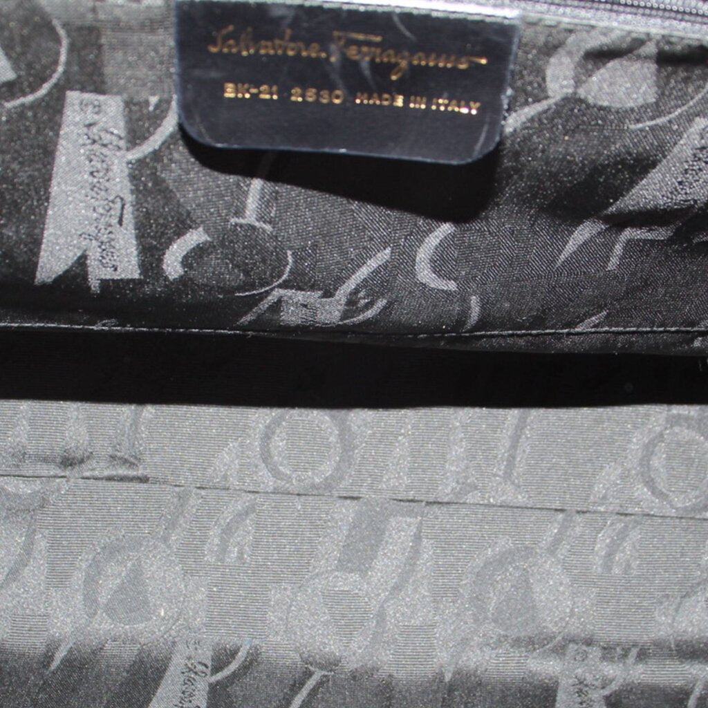 Interior fabric lining with label on vintage Ferragamo shoulder bag