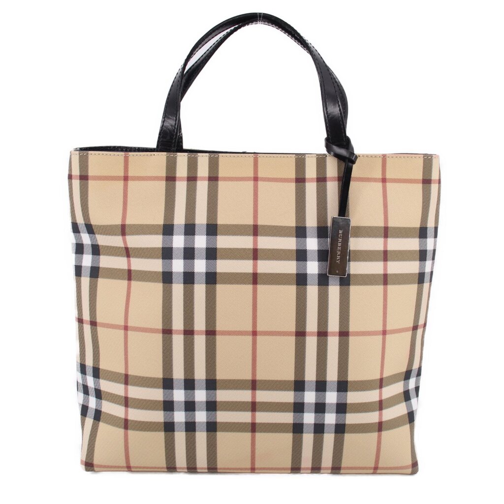 BURBERRY Nova check tote bag with black leather handles and plaid canvas exterior