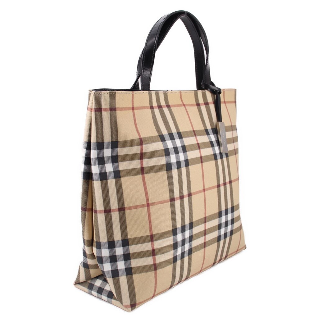 BURBERRY Nova check tote bag with black leather handles and structured plaid body