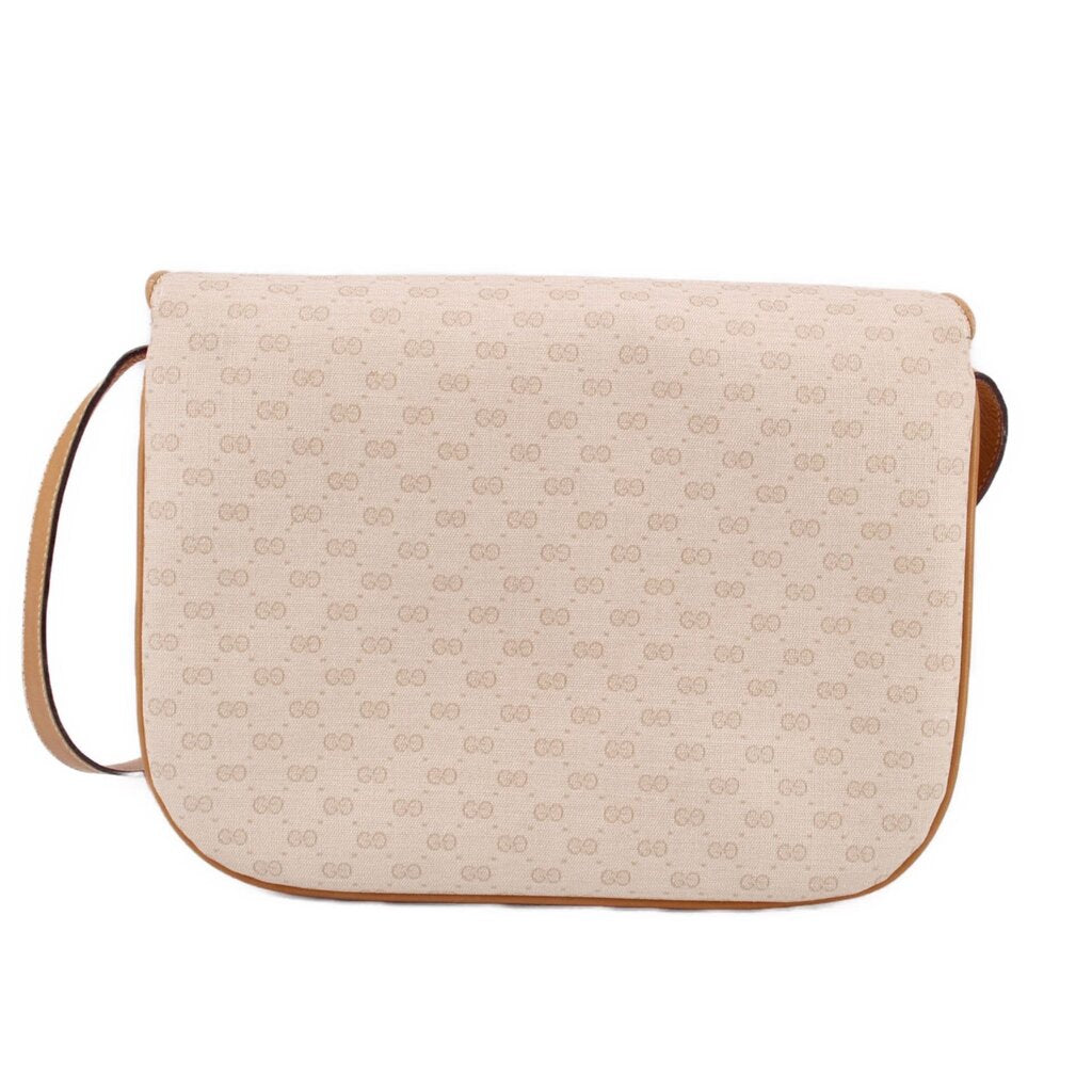 GUCCI vintage crossbody bag rear view in cream canvas with tan edge trim