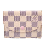LOUIS VUITTON Rosalie coin purse wallet, Damier Azur check pattern with pink button