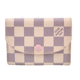 LOUIS VUITTON Rosalie coin purse wallet, Damier Azur check pattern with pink button
