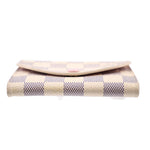 Damier Azur coin purse wallet, underside view with pink button and pale lining