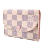 LOUIS VUITTON Rosalie coin purse wallet, Damier Azur check canvas with pink edge