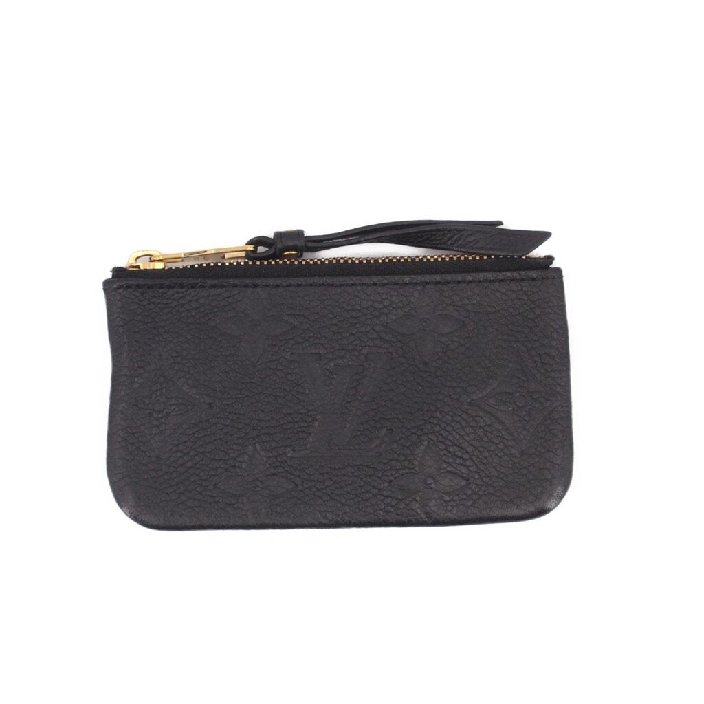 Black Empreinte leather key pouch with gold zip pull and strap loop