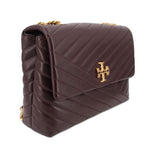 Brown quilted leather shoulder bag with gold chain strap and T logo front clasp