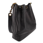 CHANEL black bucket crossbody bag with side strap and drawstring closure