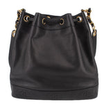 CHANEL black drawstring bucket crossbody bag with ring eyelets and gold-tone accents