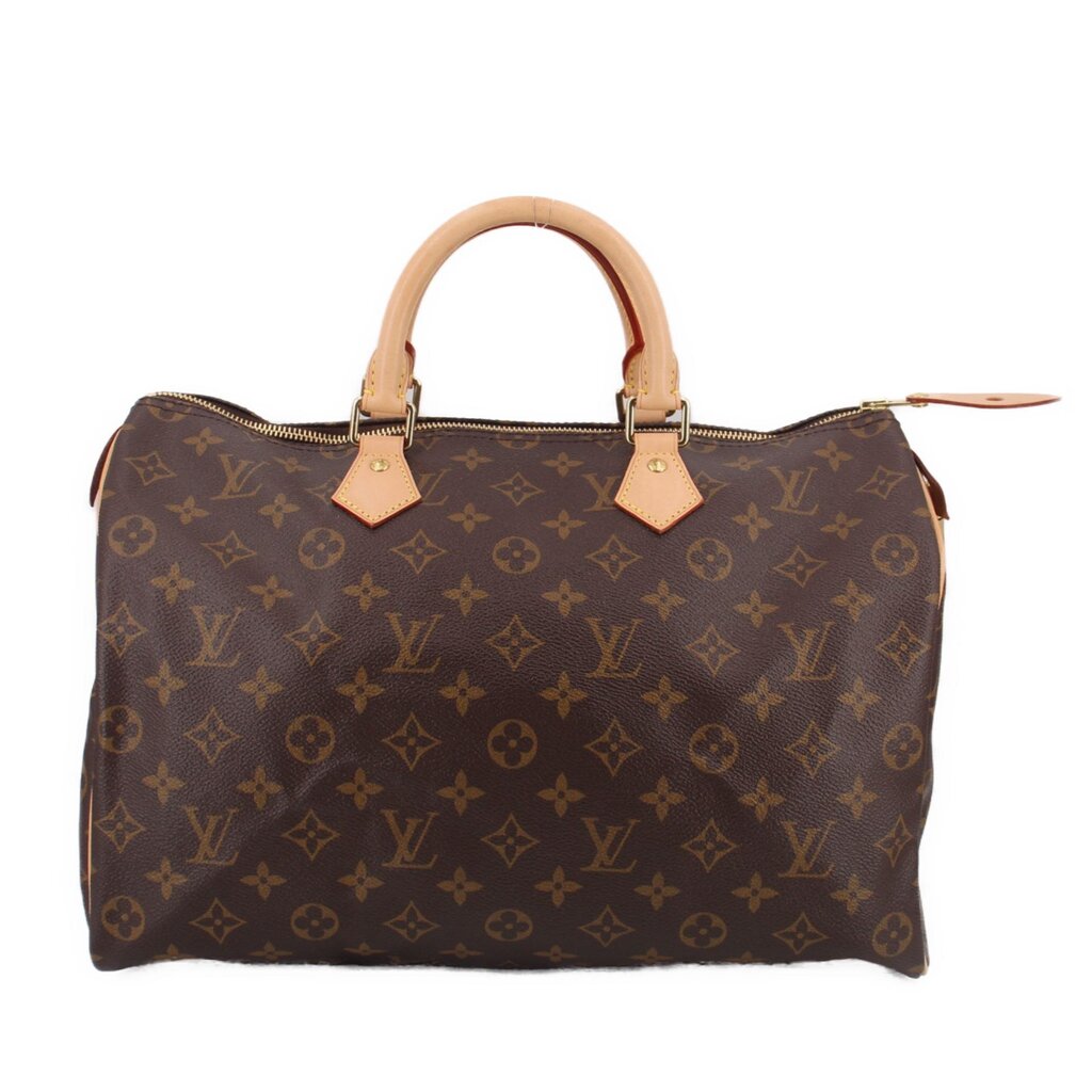 LOUIS VUITTON Speedy 35 monogram handle bag with tan leather handles