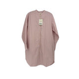 Pink striped button-front dress, long sleeves, relaxed fit