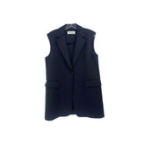 Max Mara navy blazer vest, sleeveless with notch lapels and single button