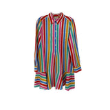 Rainbow striped shirt dress, long sleeves with button front and collar