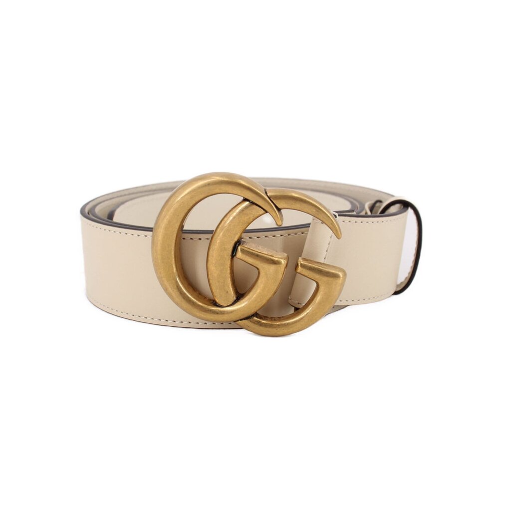 Gucci Marmont belt, cream leather strap with gold double G buckle
