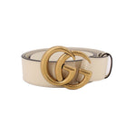 Gucci Marmont belt, cream leather strap with gold double G buckle