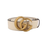 Gucci Marmont belt, cream leather strap with gold double G buckle