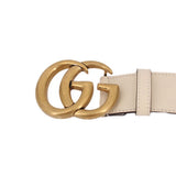 Cream leather belt with gold double G buckle detail
