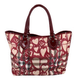 BURBERRY NOVA CHECK PAINTED HEARTS TOTES BURGUNDY