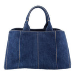 Prada Canapa denim tote bag with structured shape and top carry handles