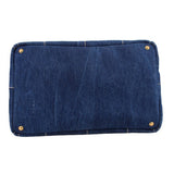 Prada Canapa denim tote bag back panel with gold snap buttons