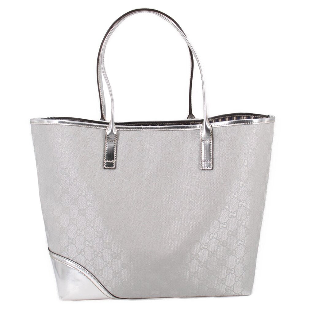 GUCCI Britt GG silver tote bag, front view, structured shape with top handles
