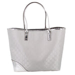 GUCCI Britt GG silver tote bag, front view, structured shape with top handles