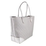 GUCCI Britt GG silver tote bag with top handles and contrasting leather bottom trim