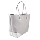 GUCCI Britt GG silver tote bag with top handles and contrasting leather bottom trim