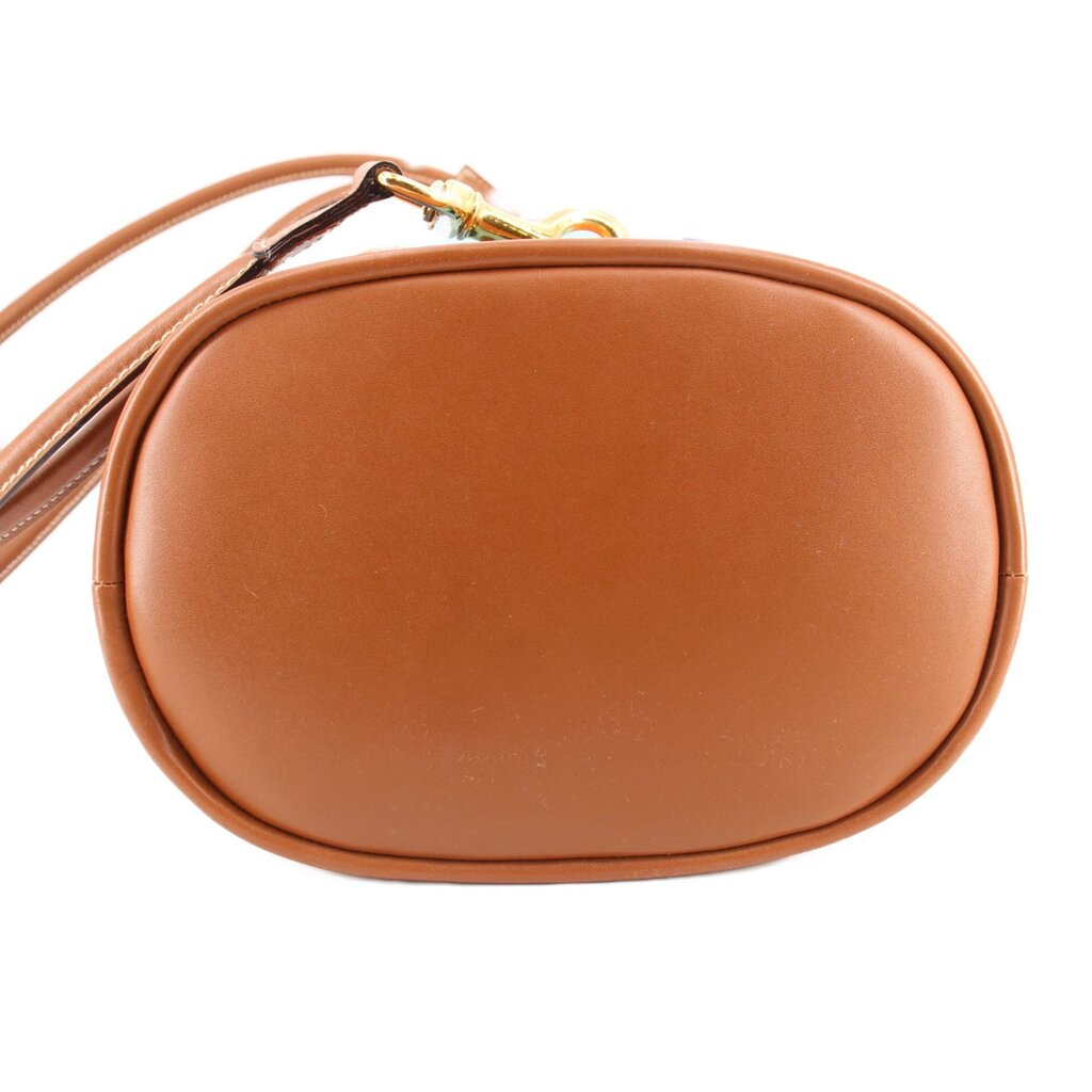 GUCCI vintage drawstring backpack, oval tan leather base with gold hardware detail