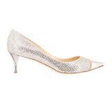 Glitter cap-toe heels with slim stiletto heel, silver sparkle and metallic trim