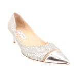 JIMMY CHOO glitter cap-toe heels, silver sparkle with metallic toe cap
