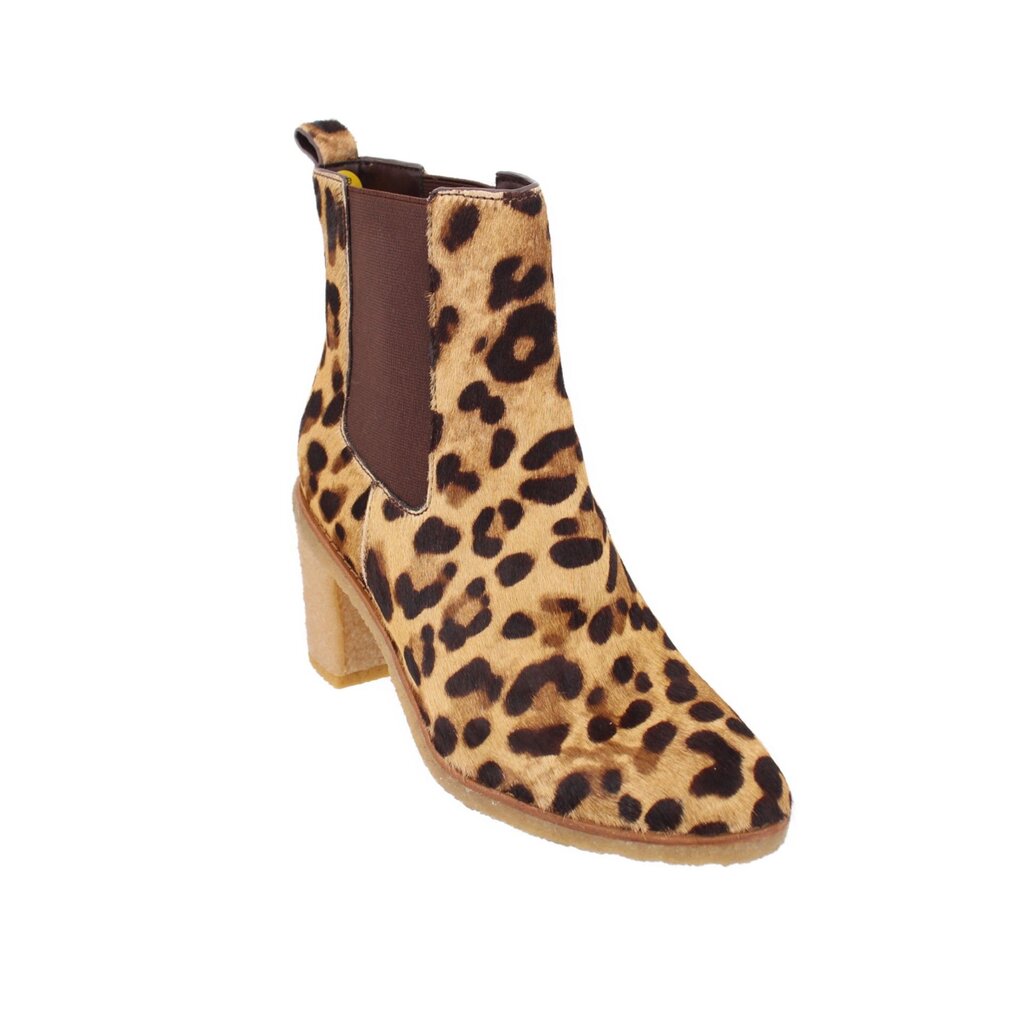Leopard calf hair Chelsea boots with dark elastic side panels and block heel