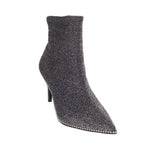 Silver glitter ankle boots with pointed toe and slim high heel