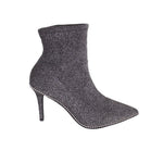 Silver glitter ankle boots with pointed toe and slim stiletto heel