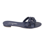 CHANEL CAMELLIA SANDALS NAVY 39 EU | 8.5 US
