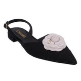 CHANEL CANVAS CAMELLIA FLATS BLACK 39 EU | 8 US