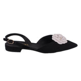 CHANEL CANVAS CAMELLIA FLATS BLACK 39 EU | 8 US