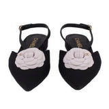 CHANEL CANVAS CAMELLIA FLATS BLACK 39 EU | 8 US