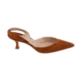 Brown suede pointed-toe heels with slim heel and slingback strap